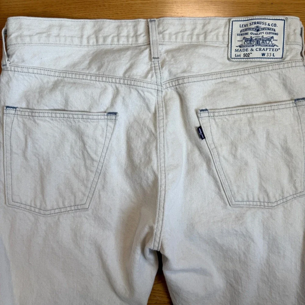 Levis Made & Crafted 502 Mens Off-White Denim Jeans Straight Leg Raw Hem‎ W33
